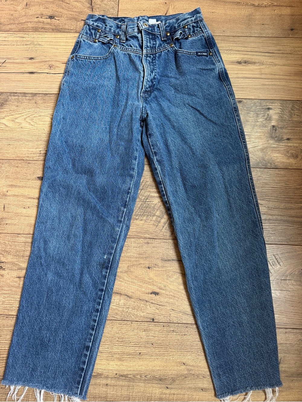 Vintage Rockies Western Jeans 28/7 Made in USA High Rise Raw Hem Denim EUC